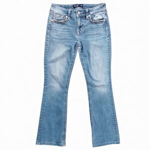 Miss Me Mid Rise Bootcut Jeans Size 28 Light Wash Embellished Pockets